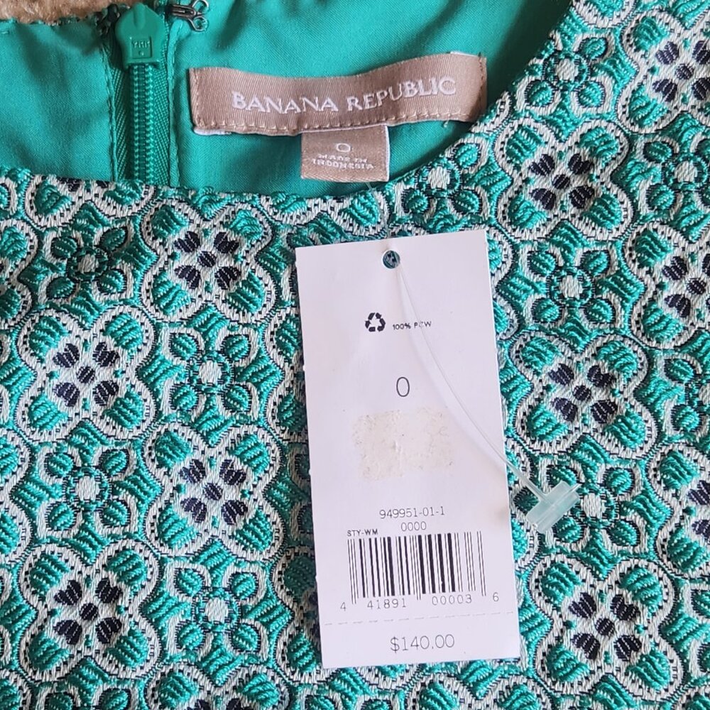 NWT Banana Republic Jacquard Sheath Dress Green Size 0 - Picture 2 of 5